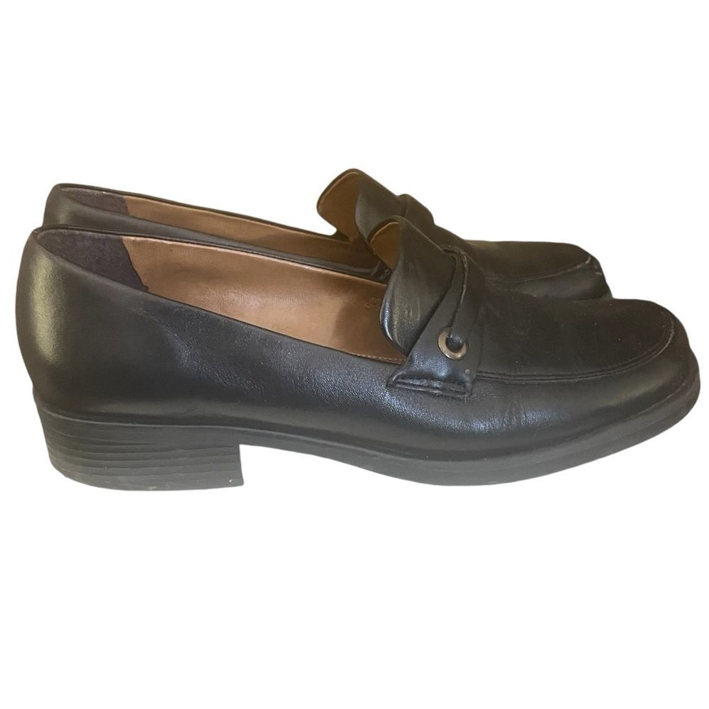 NATURALIZER Black Leather Preppy Schoolgirl Y2K Loafers Block Heels 9 M Women's